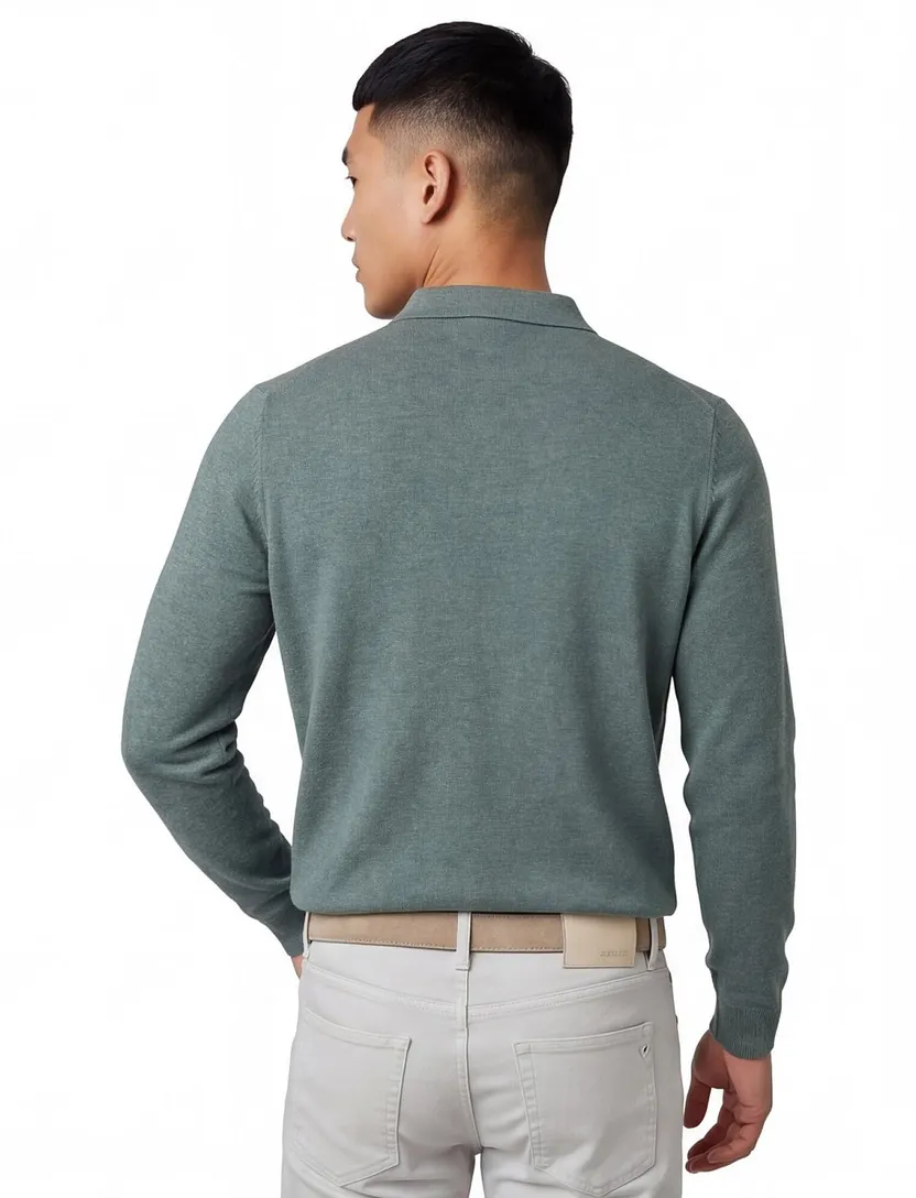 Groene polo lange mouw Portofino 3 knoops sluiting