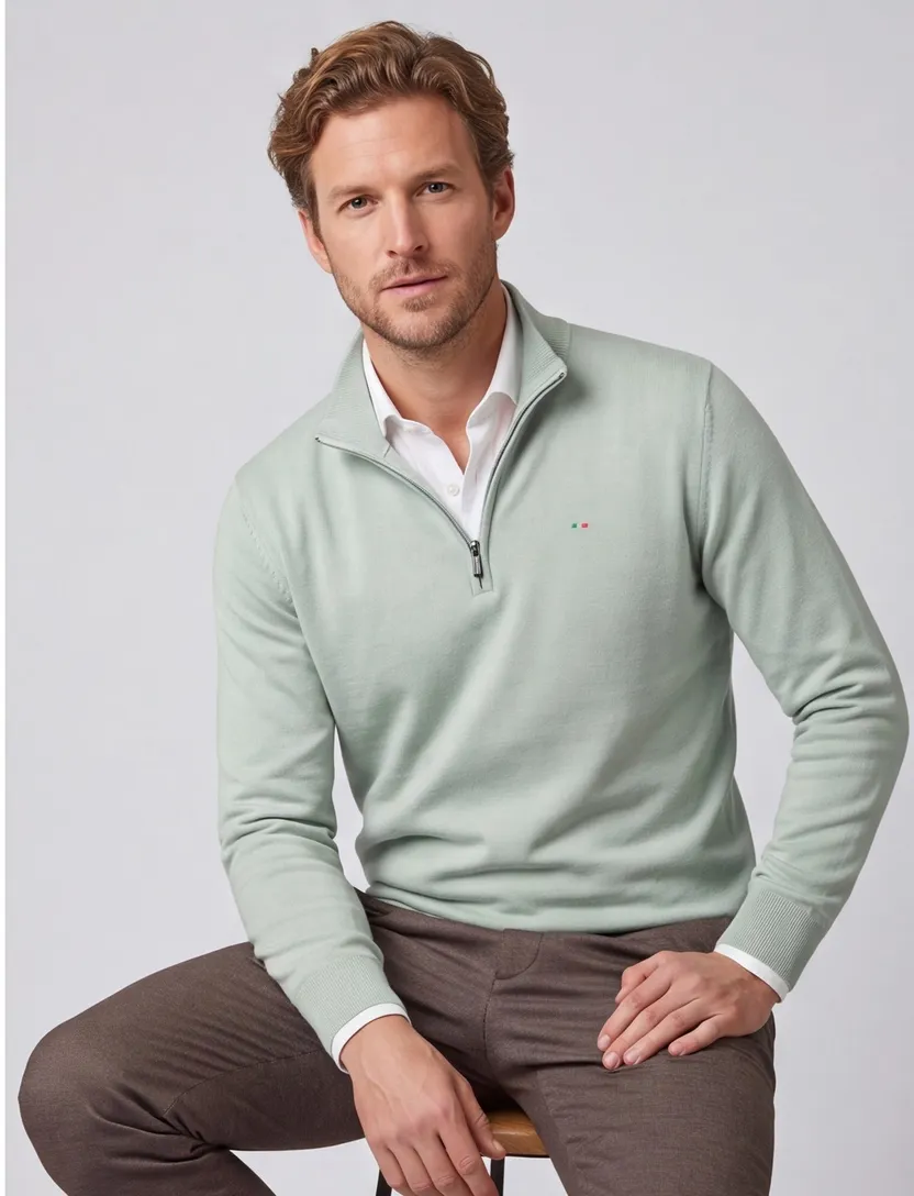 trui Portofino half zip lichtgroen normale fit