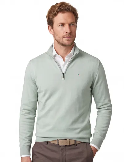 Portofino trui Portofino half zip lichtgroen normale fit