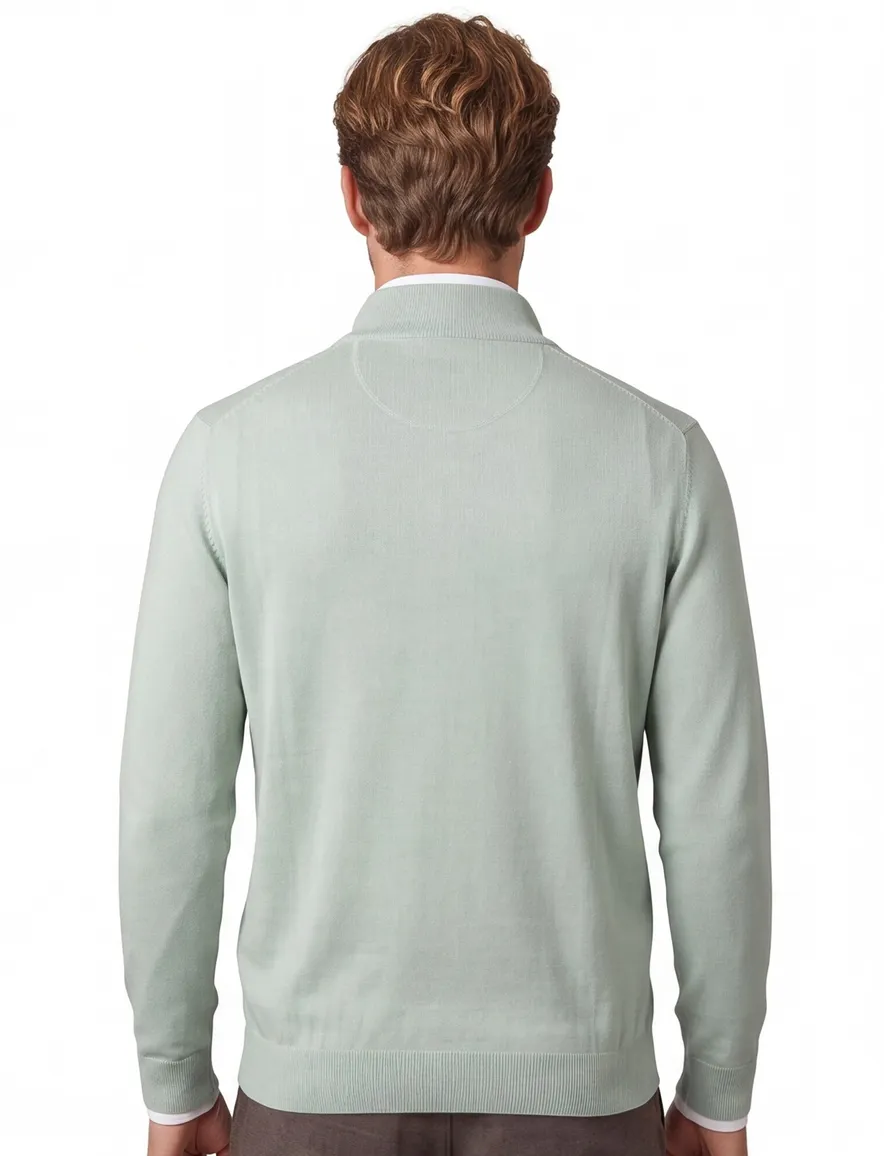 lichtgroene trui Portofino 100% katoen half zip