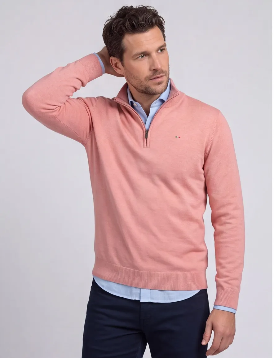 roze trui Portofino half zip normale fit