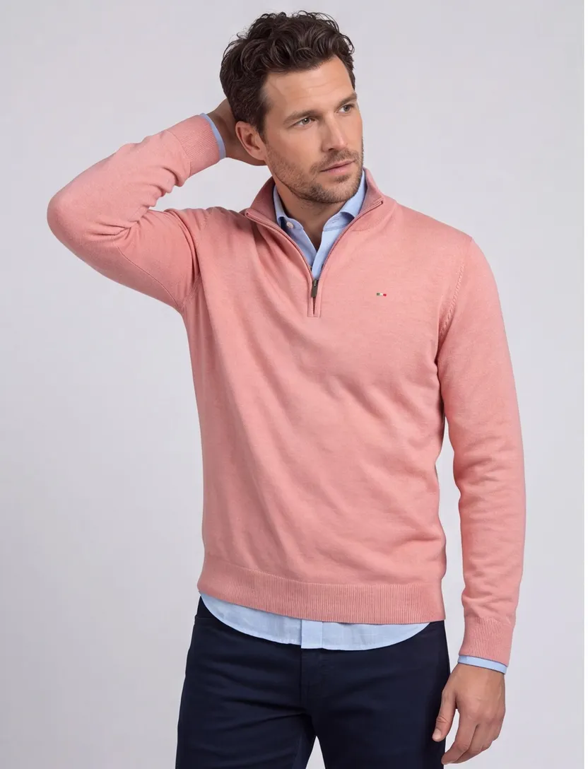 trui Portofino half zip roze rits normale fit