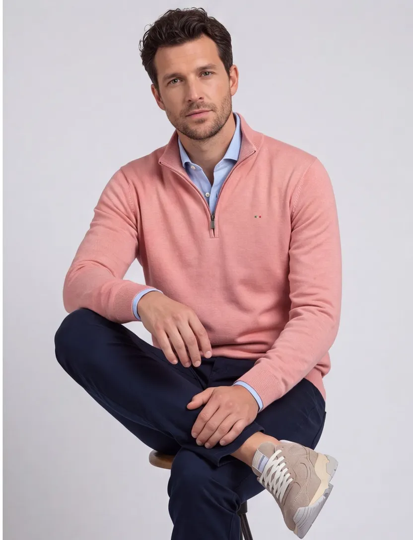 trui Portofino half zip roze rits normale fit