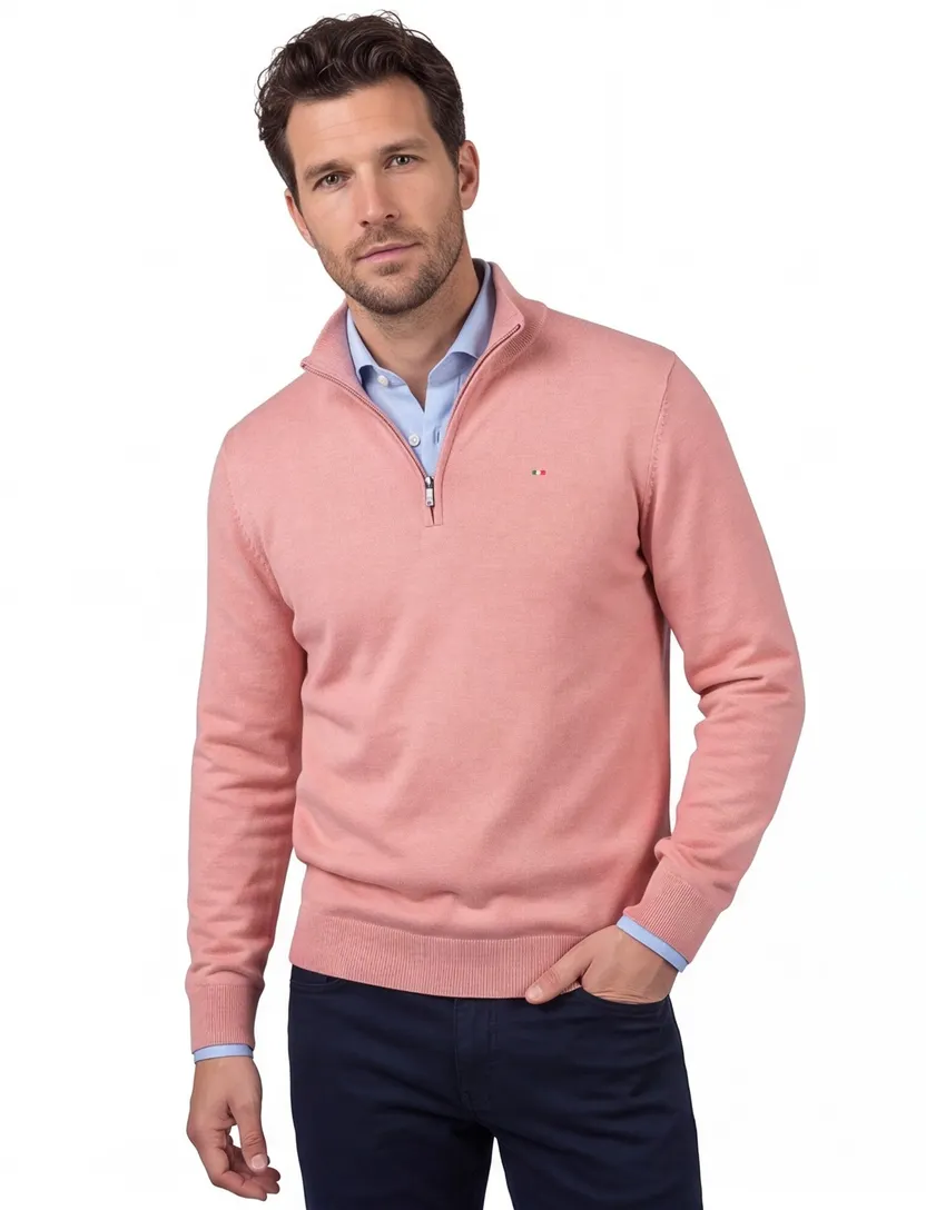 trui Portofino half zip roze rits normale fit