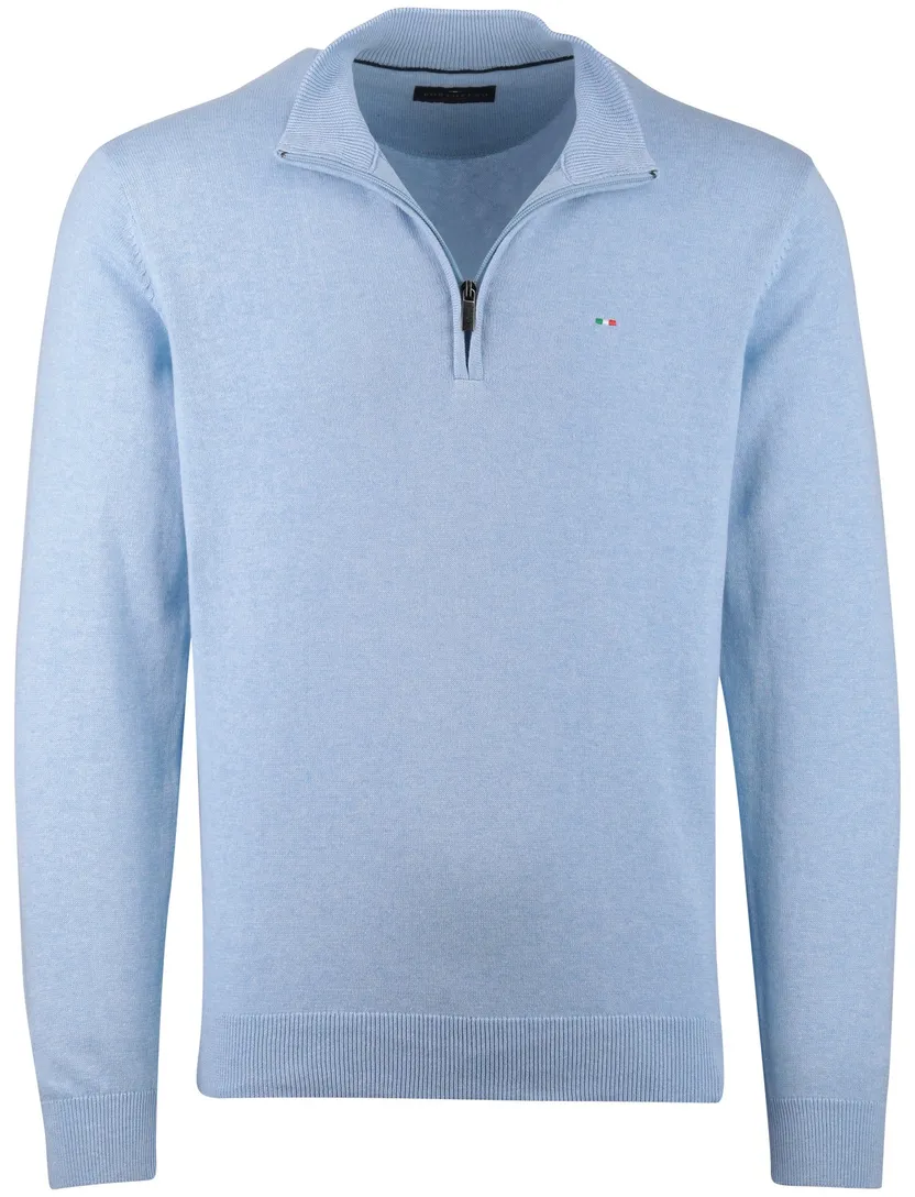 trui Portofino half zip lichtblauw normale fit zwarte rits