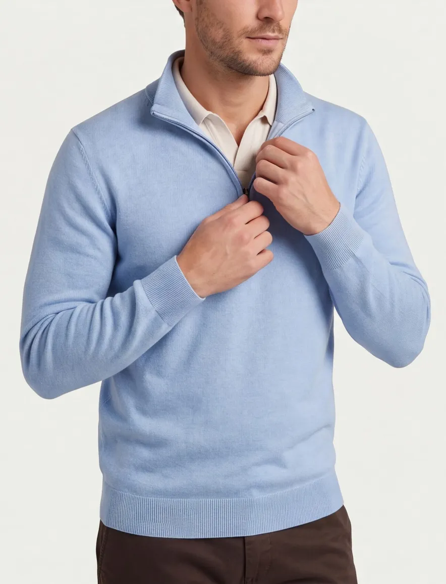 lichtblauwe trui Portofino half zip normale fit