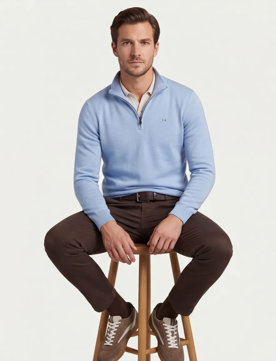 Portofino halfzip trui lichtblauw