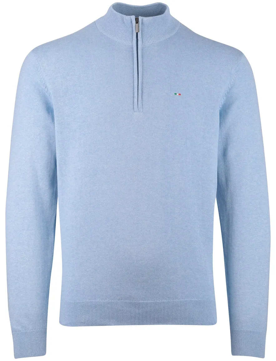 lichtblauwe trui Portofino half zip normale fit