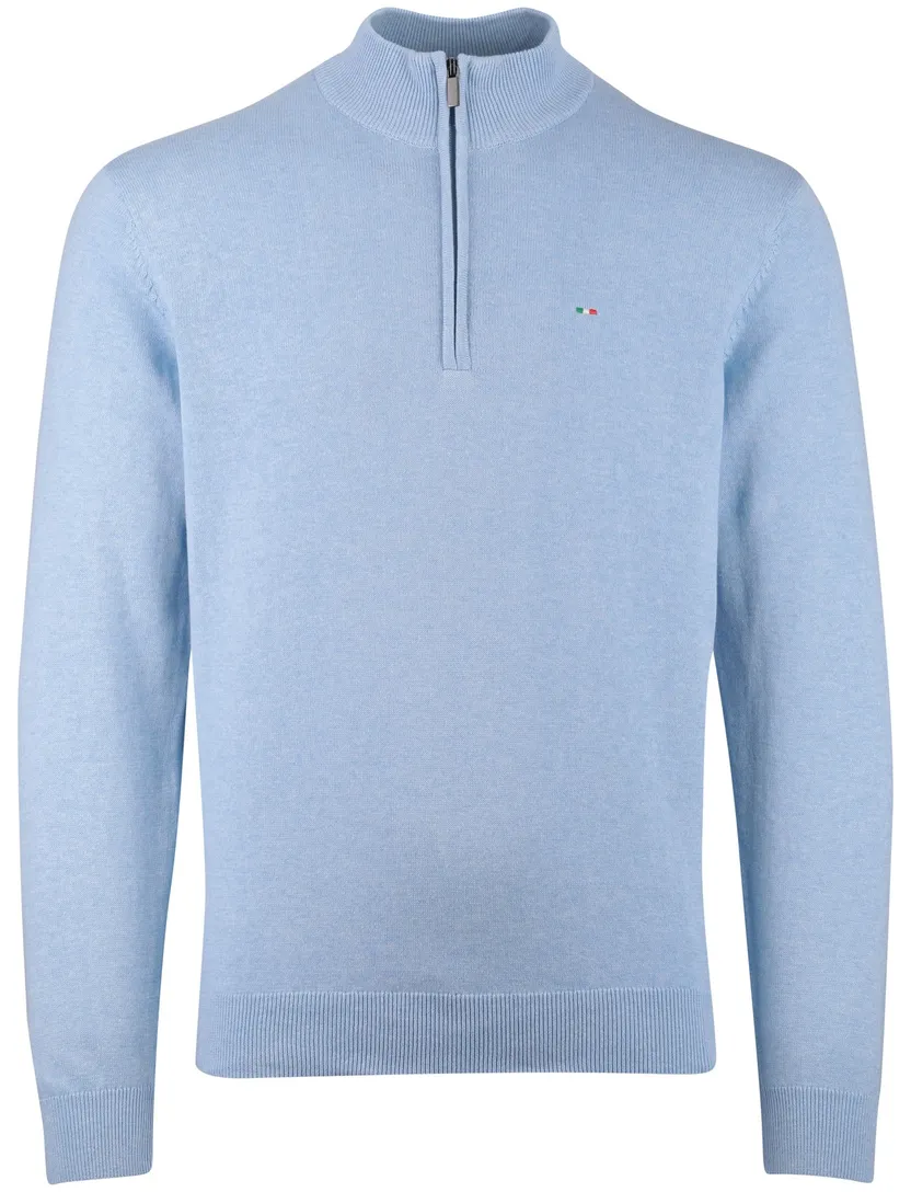 trui Portofino half zip lichtblauw normale fit zwarte rits