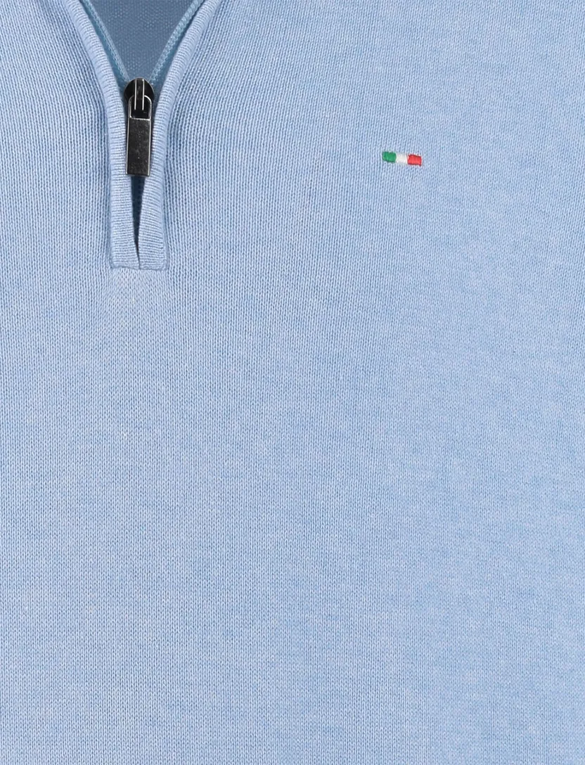 trui Portofino half zip lichtblauw normale fit zwarte rits
