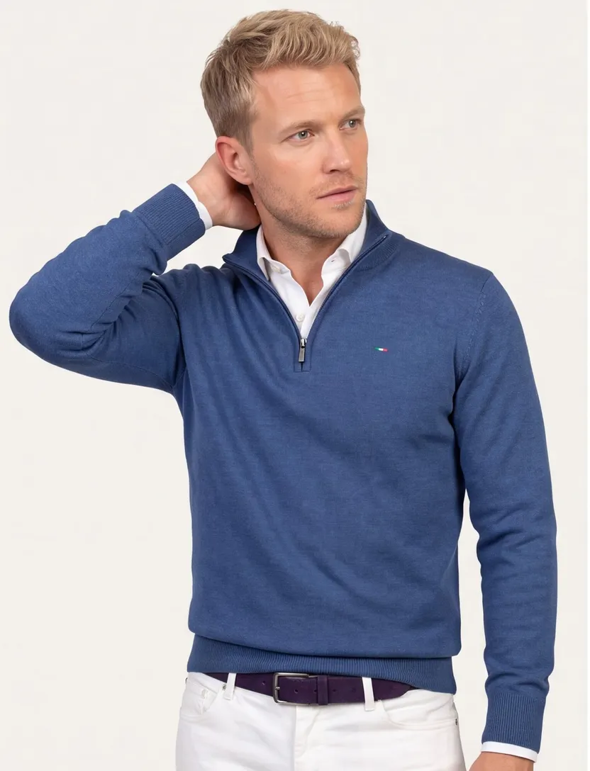 trui Portofino half zip blauw zwarte rits normale fit