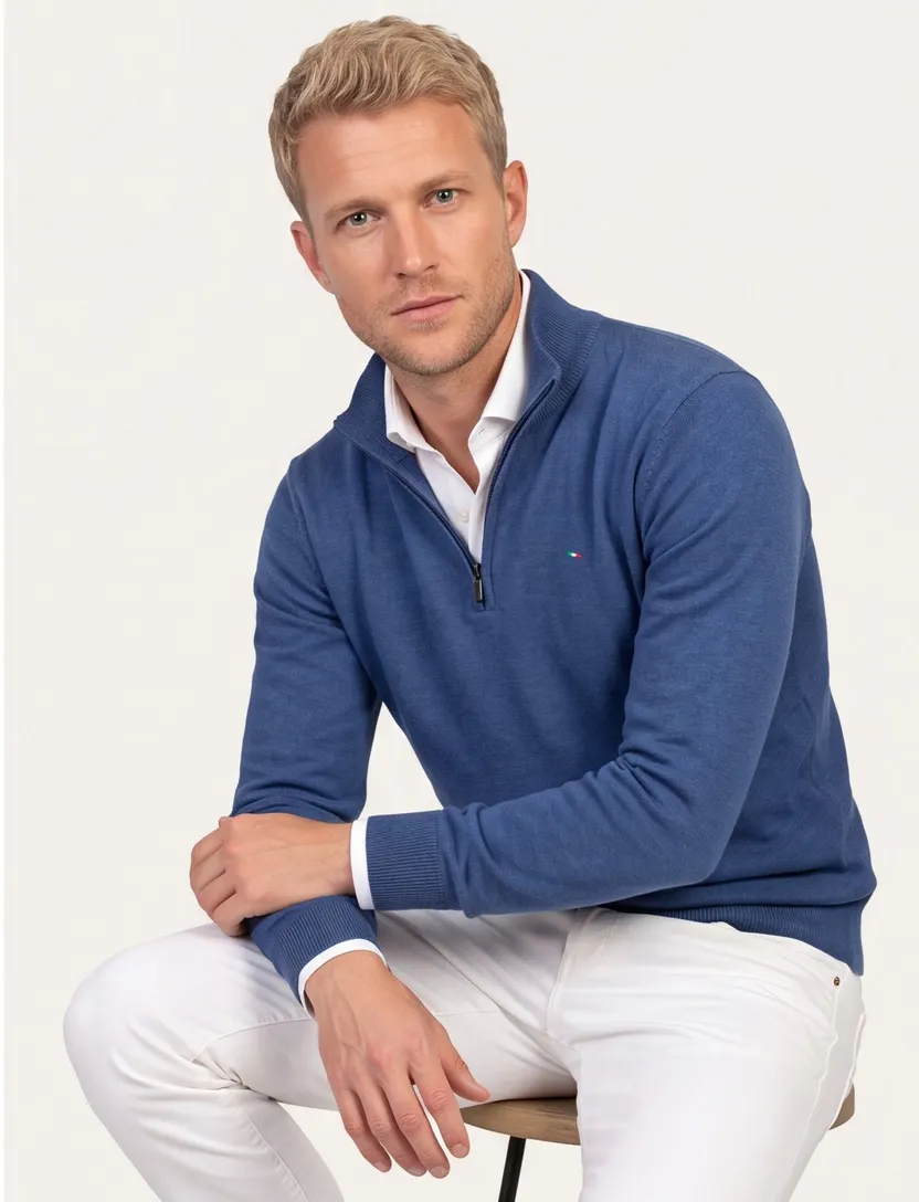 trui Portofino half zip blauw zwarte rits normale fit