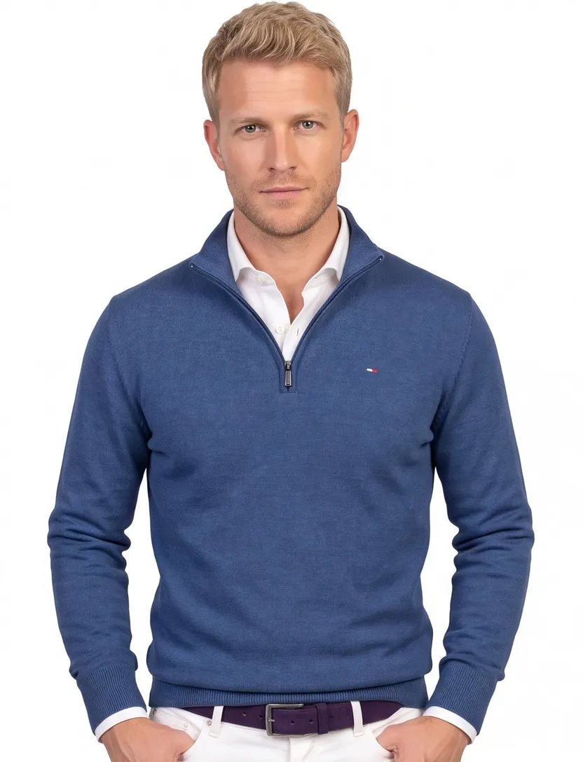 trui Portofino half zip blauw zwarte rits normale fit