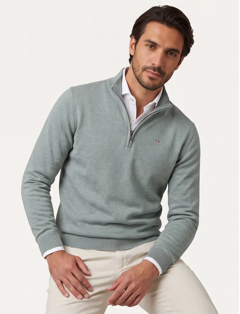trui Portofino half zip groen grijze rits normale fit
