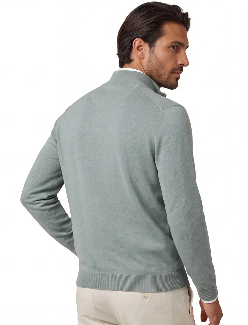 trui Portofino half zip groen grijze rits normale fit