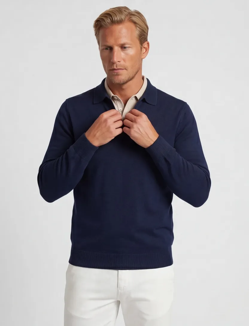 Gemeleerde trui v-hals groen navy