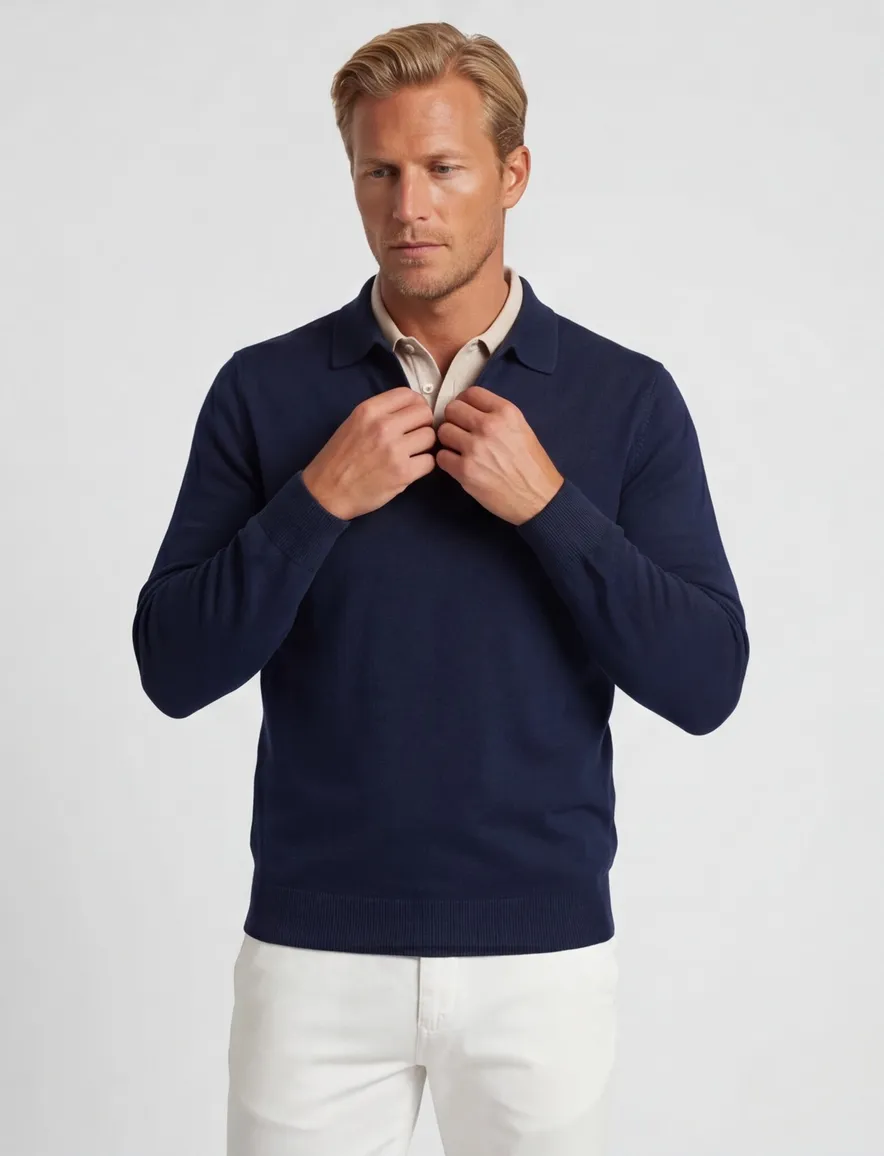 Portofino trui v-hals navy katoen