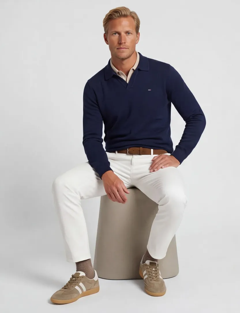 Gemeleerde trui v-hals groen navy