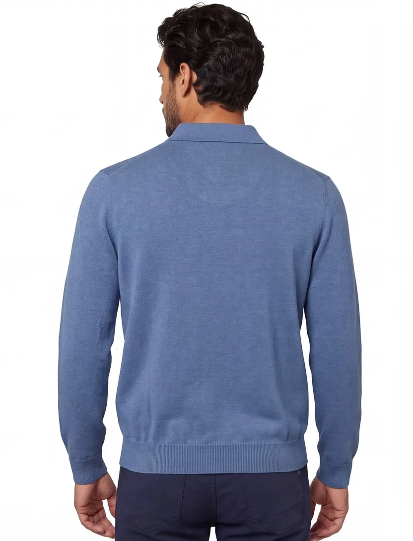 Gemeleerde trui v-hals blauw katoen