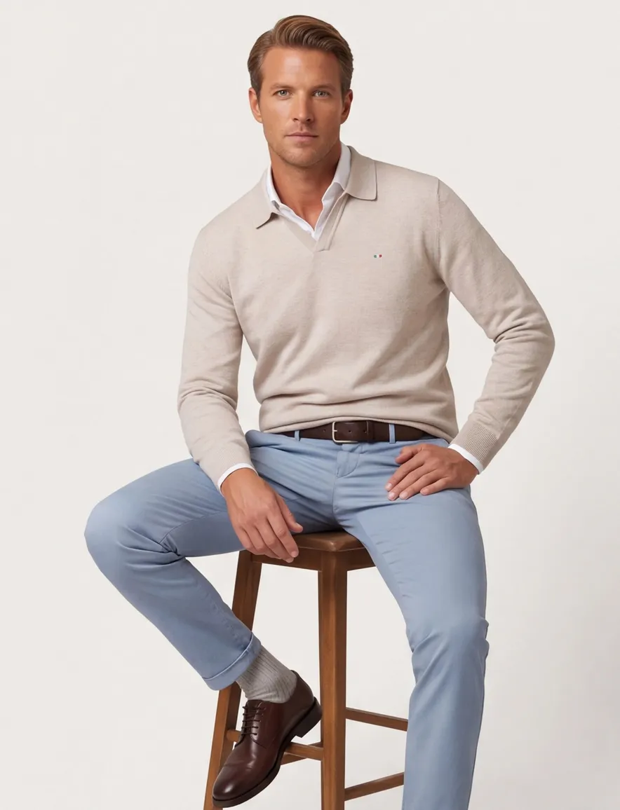 Portofino trui v-hals gemeleerd beige katoen