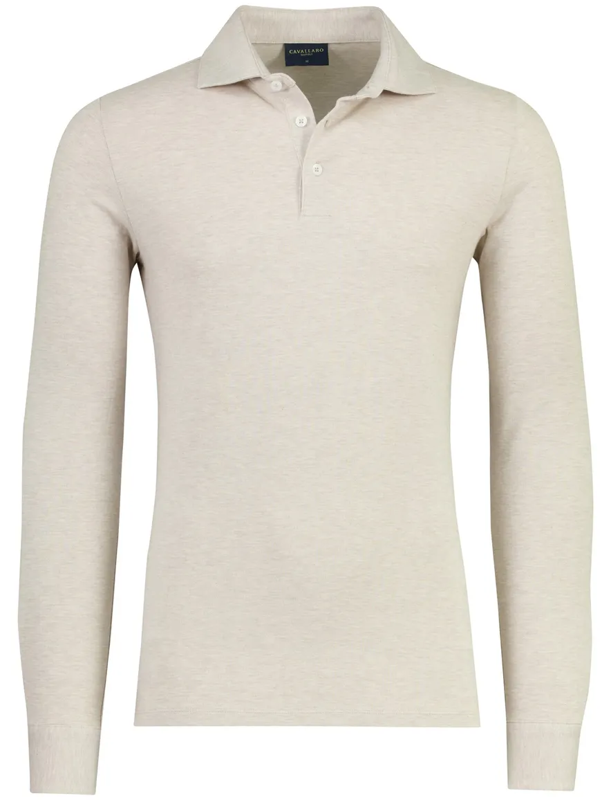 Poloshirt lange mouw Cavallaro beige gemeleerd 3 knoops