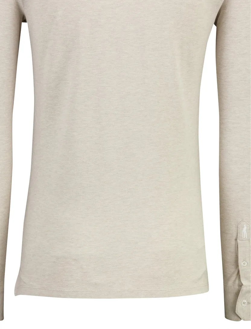 Beige gemeleerde Cavallaro poloshirt lange mouw 3 knoops