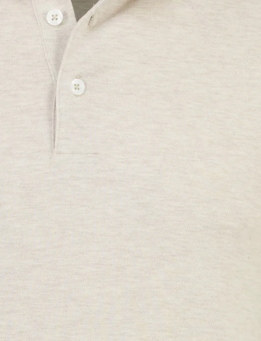 Beige gemeleerde Cavallaro poloshirt lange mouw 3 knoops