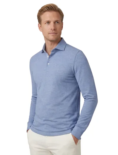 Cavallaro Poloshirt Cavallaro lange mouw 3 knoops blauw gemeleerd