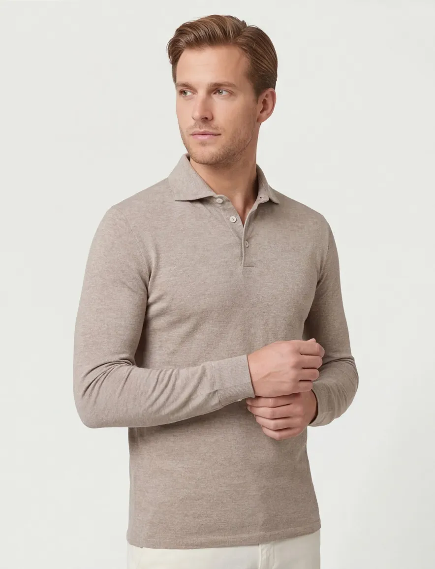 Beige poloshirt Cavallaro Camicia 3 knoop