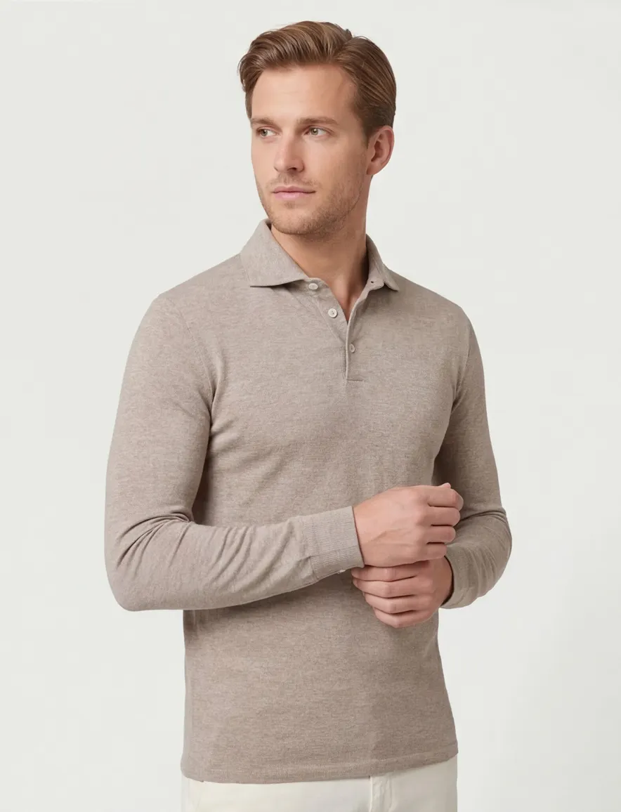 Beige poloshirt Cavallaro Camicia 3 knoop