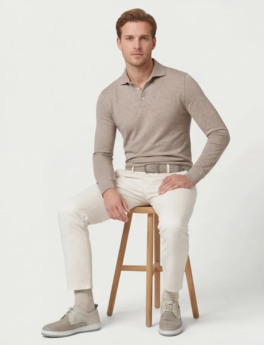 Beige poloshirt Cavallaro Camicia 3 knoop