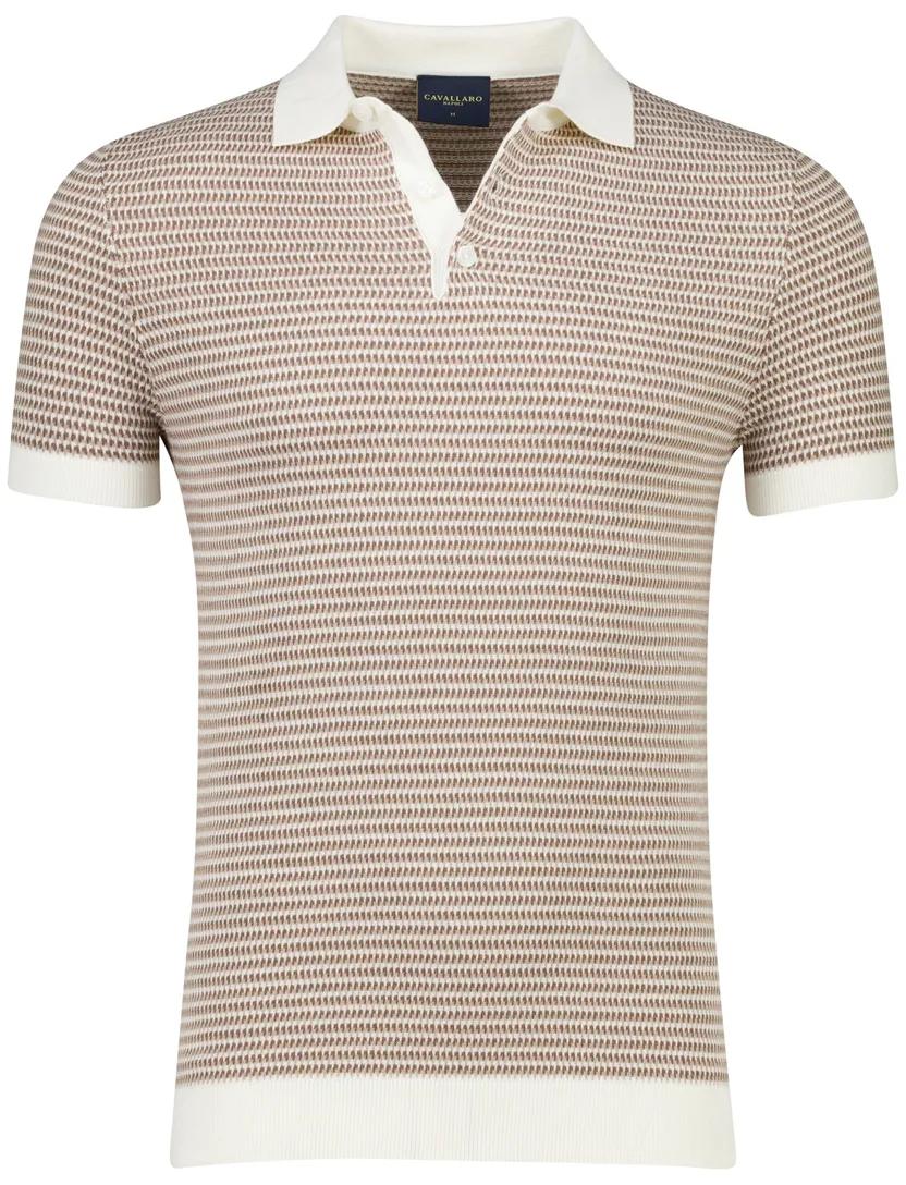 Beige wit poloshirt Cavallaro Multipo gebreid