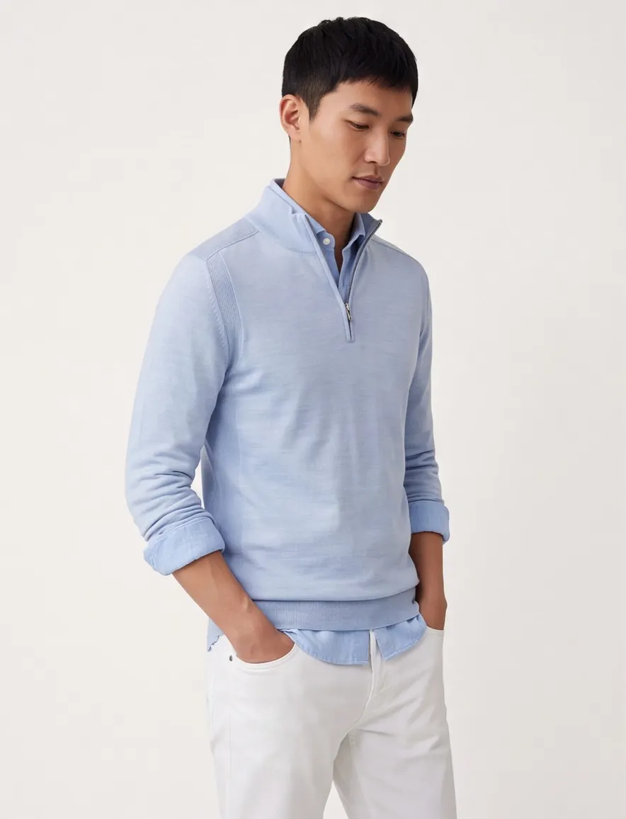 trui half-zip Cavallaro Palio lichtblauw gemêleerd