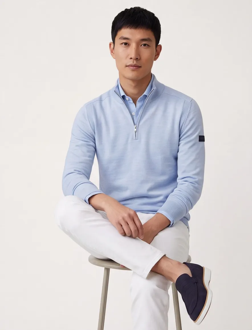 trui half-zip Cavallaro Palio lichtblauw gemêleerd