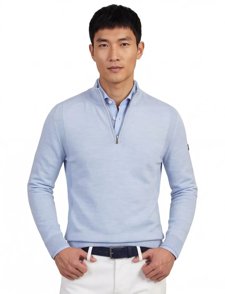 trui half-zip Cavallaro Palio lichtblauw gemêleerd