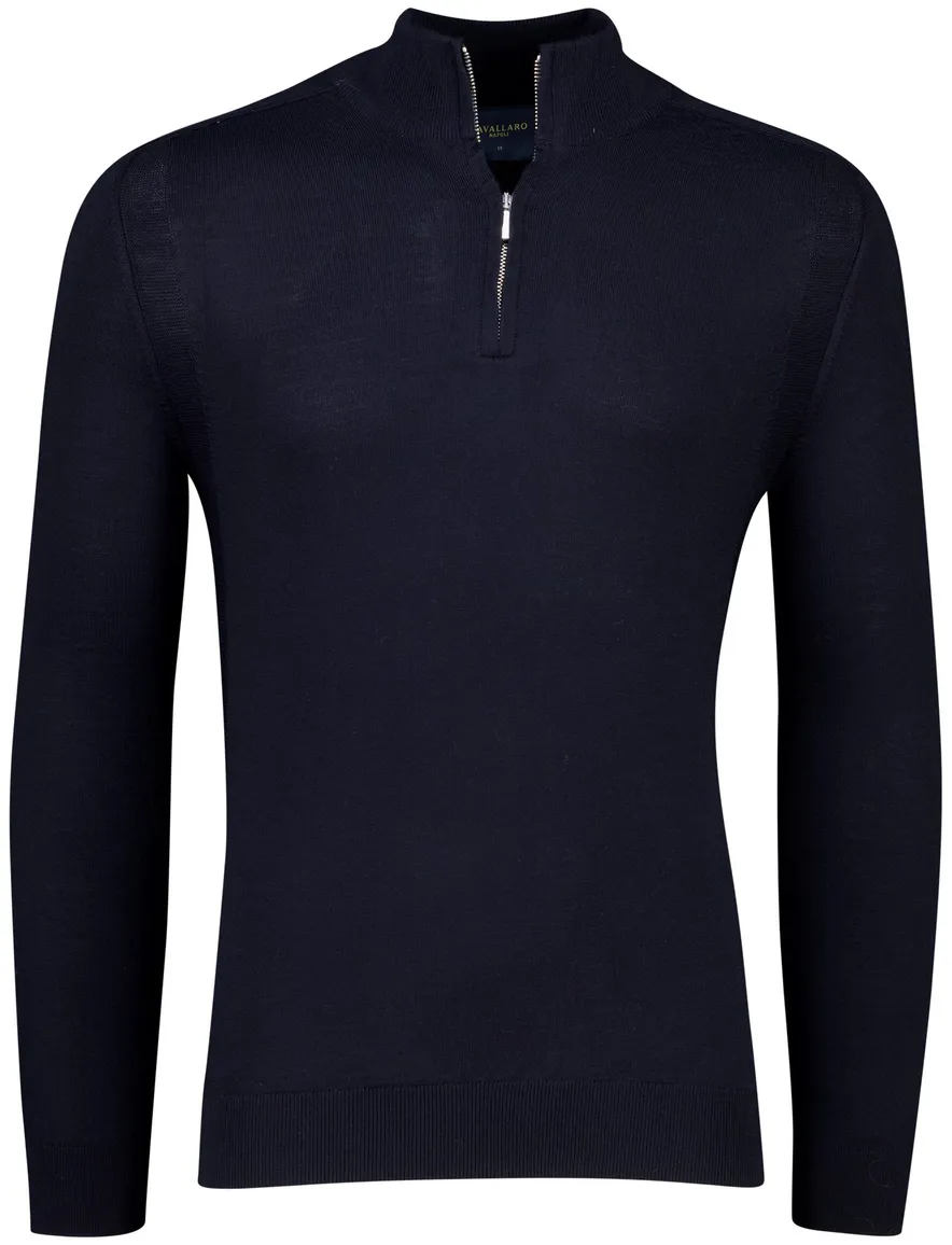 Cavallaro trui met rits kraag navy wol