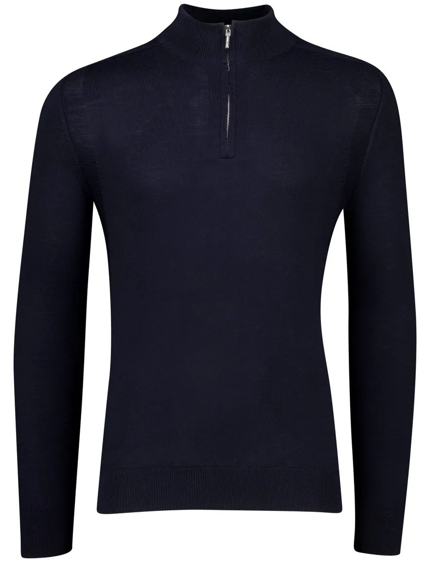 Cavallaro trui met rits kraag navy wol
