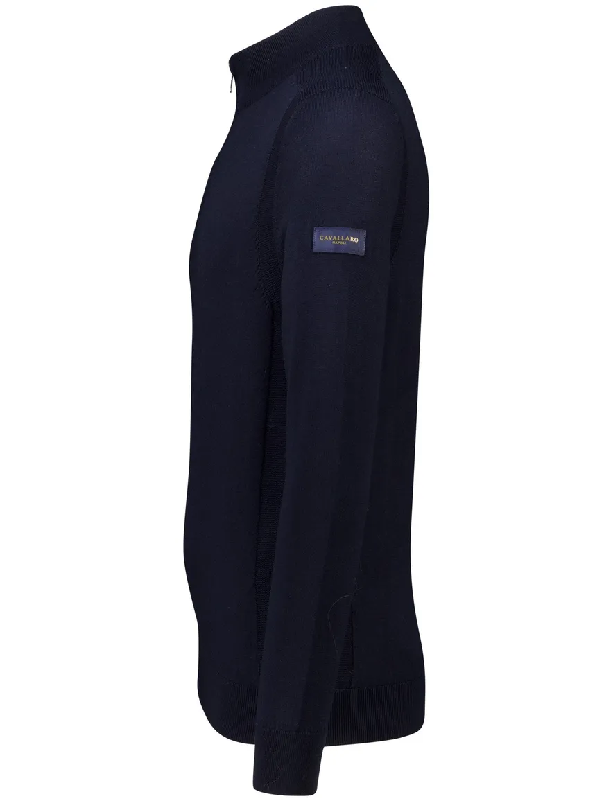 Cavallaro trui met rits kraag navy wol
