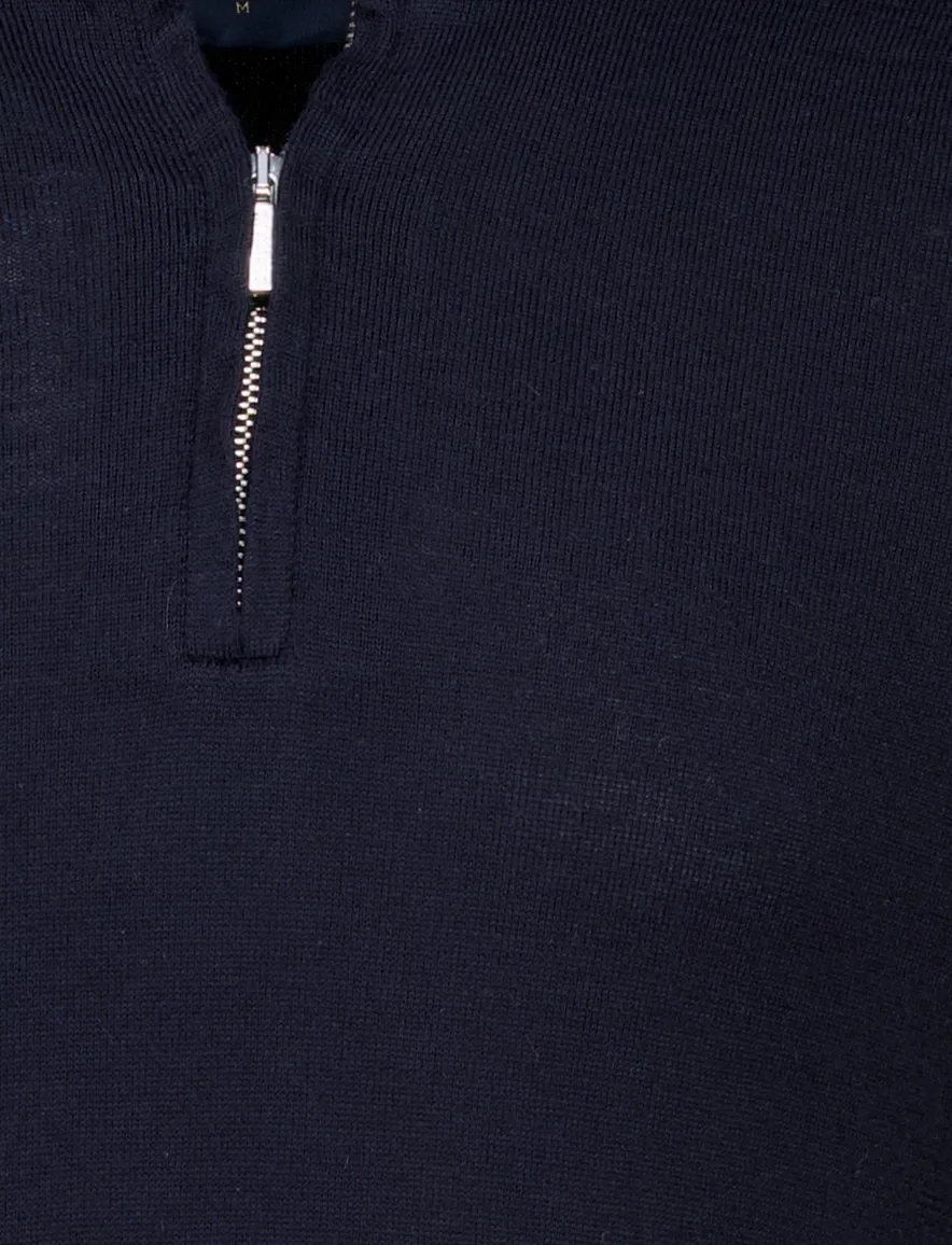 Cavallaro trui met rits kraag navy wol