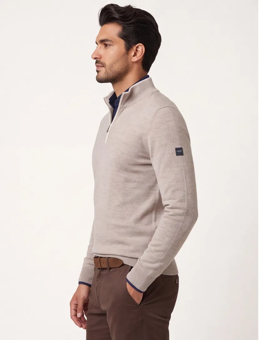 Trui Cavallaro Fontanio half zip beige