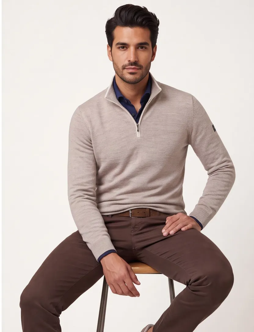Trui Cavallaro Fontanio half zip beige