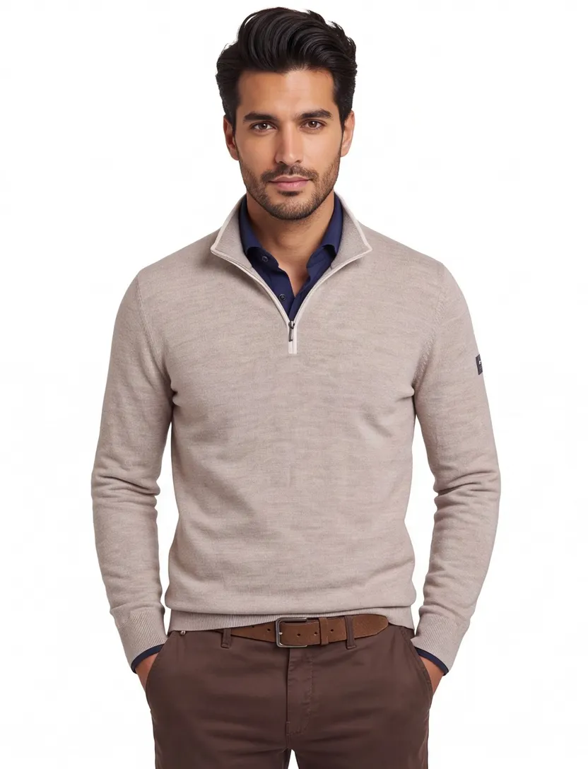 Trui Cavallaro Fontanio half zip beige