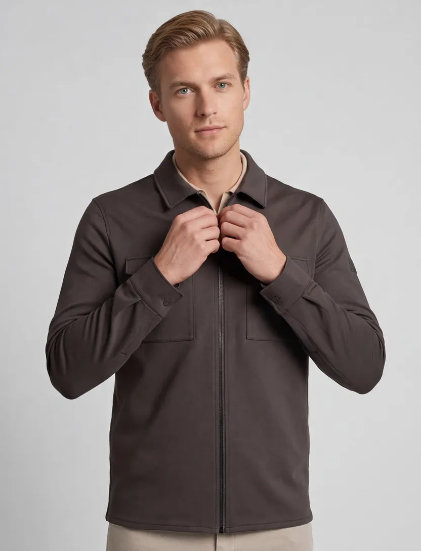 overshirt Cavallaro Zerino bruin normale fit met rits