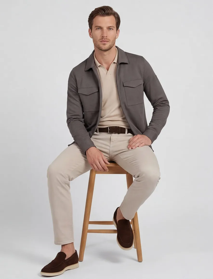 Bruin overshirt Cavallaro gemeleerd met borstzakken Zaverio