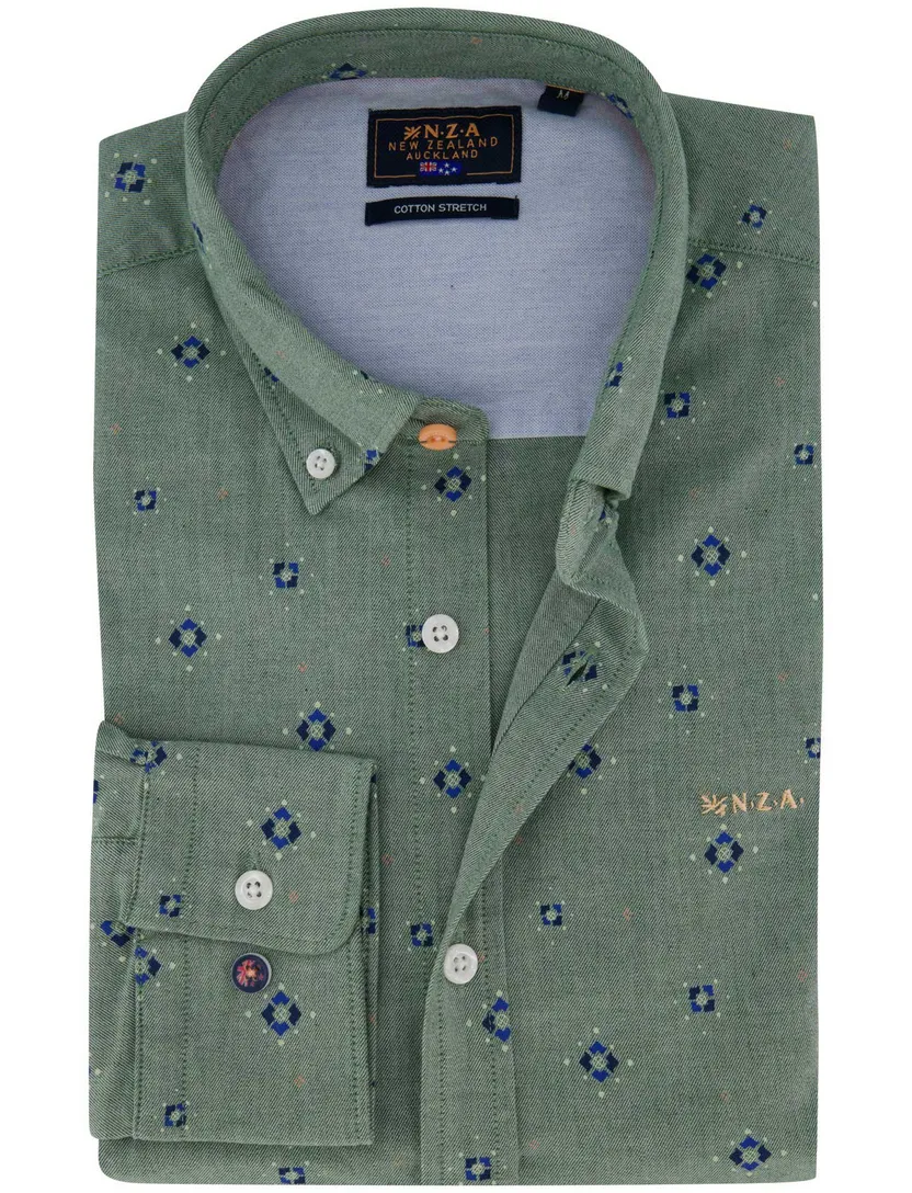 New Zealand Auckland cotton stretch overhemd groen geprint patroon