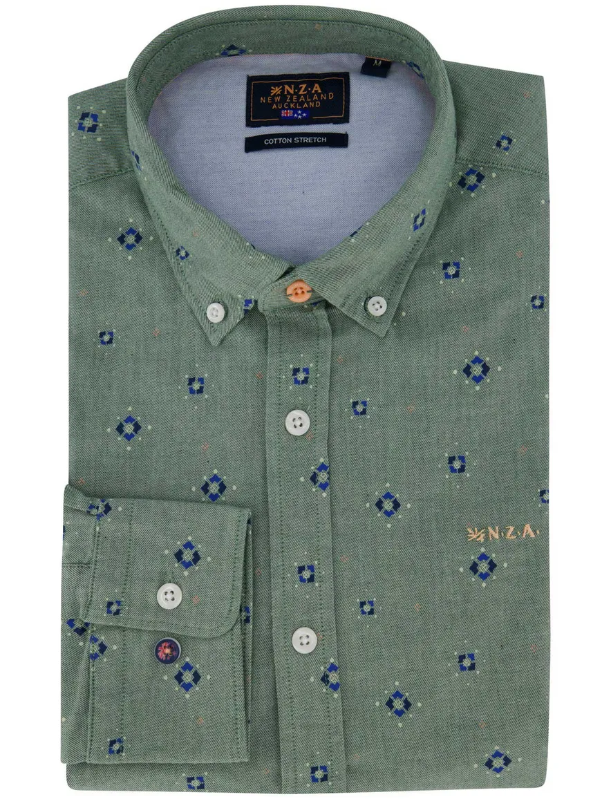 Groen overhemd geprint New Zealand Auckland cotton stretch