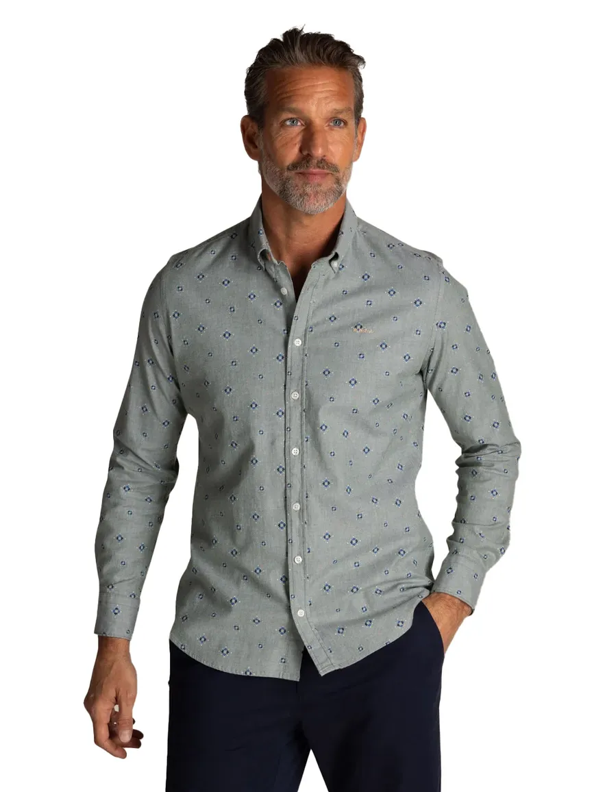 Groen overhemd geprint New Zealand Auckland cotton stretch