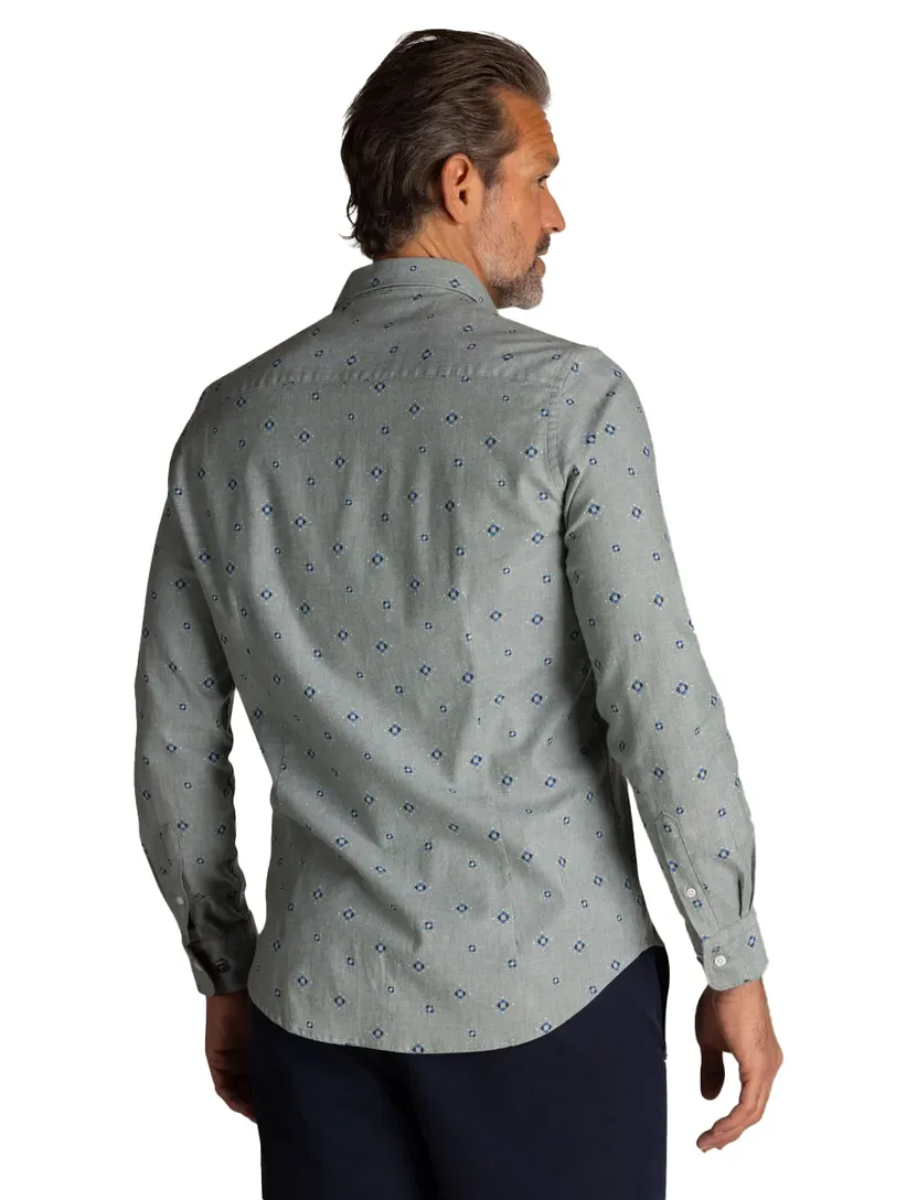 New Zealand Auckland cotton stretch overhemd groen geprint patroon