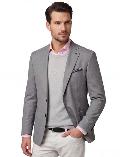 Carl Gross grijs gemêleerd colbert Carl Gross polyester met viscose voering