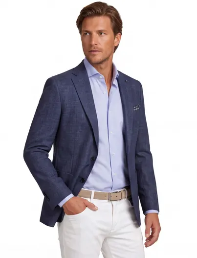 Carl Gross navy gemêleerd colbert Carl Gross polyester met viscose voering